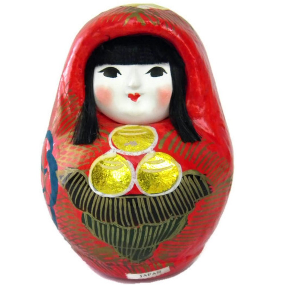 NOS Vintage Papier Mache Hime Daruma Girl Doll